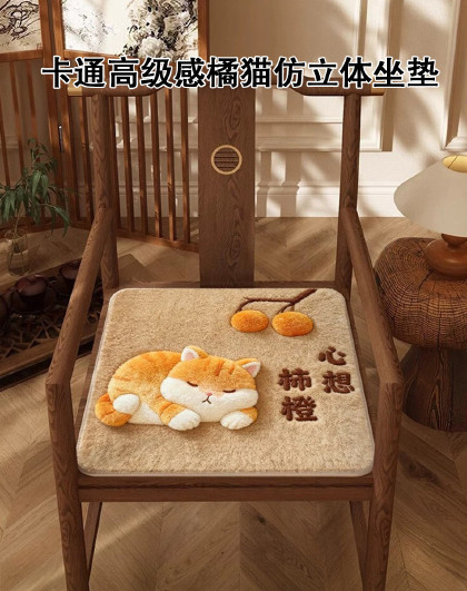 2个/4个装卡通高级感橘猫仿立体坐垫可水洗冬季隔凉毛绒坐垫
