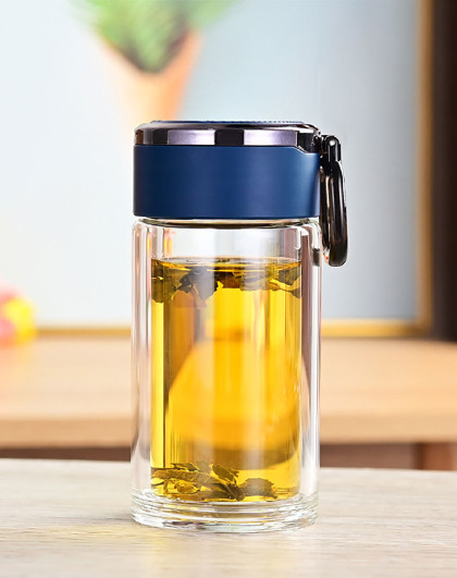 200ml高硼硅双层拉环水杯耐高温玻璃杯玻璃杯随身户外杯