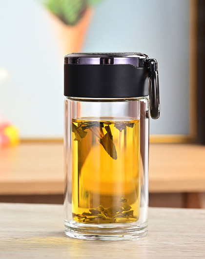 200ml高硼硅双层拉环水杯耐高温玻璃杯玻璃杯随身户外杯