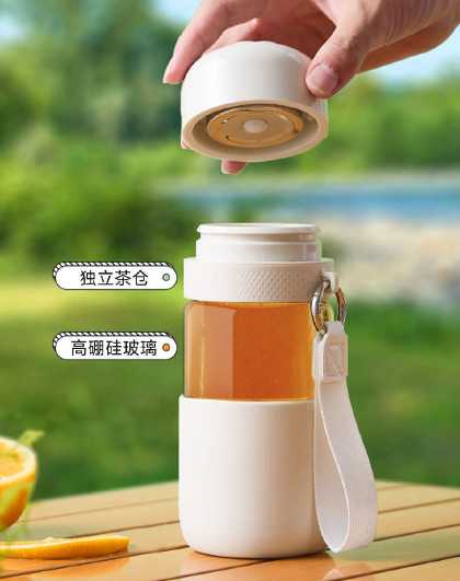 一键按压开盖茶水分离杯隔热玻璃杯男女士高档泡茶水杯子速开按