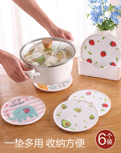 【六碟含收纳底座】餐桌垃圾盘小吃盘吐骨碟零食盘卡通隔热垫套装