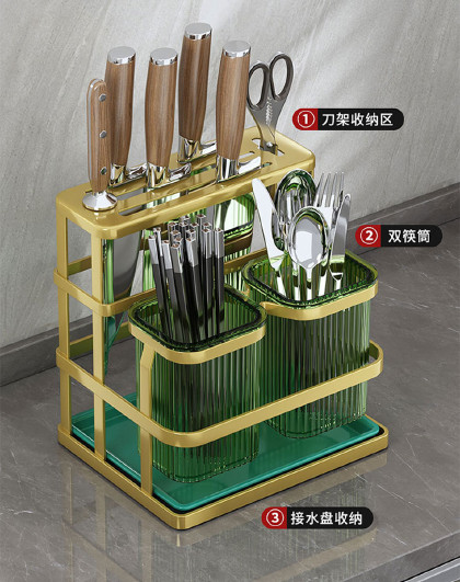 家用厨房刀架多功能刀架筷桶一体刀具置物架带接水盘筷筒刀架