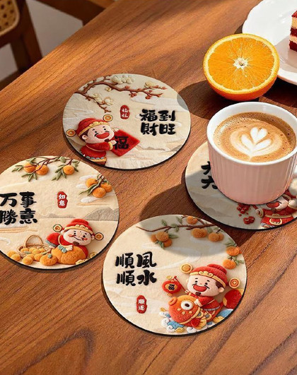 8个装中式喜庆加厚隔热垫餐垫隔热垫咖啡茶杯垫锅垫桌垫杯垫