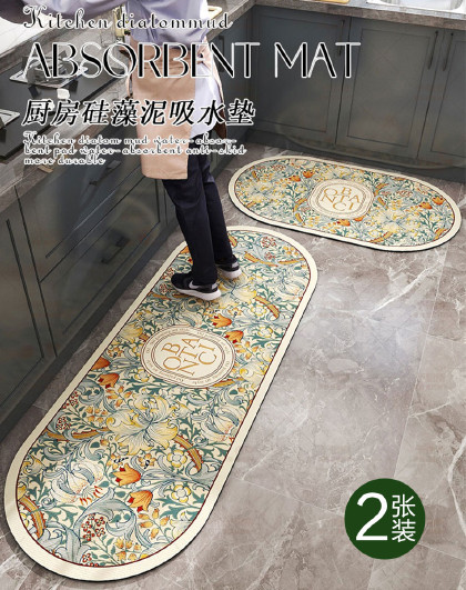 2张地垫进门脚垫厕所卫生间卫浴吸水防滑垫美式轻奢厨房地垫