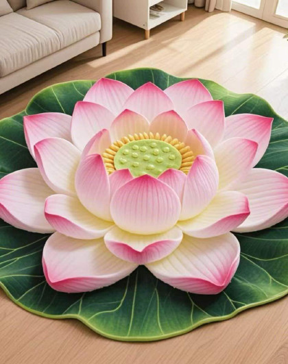 新中式客厅卧室房间梳妆台衣帽间脚垫中式荷花3d硅藻泥圆形地垫