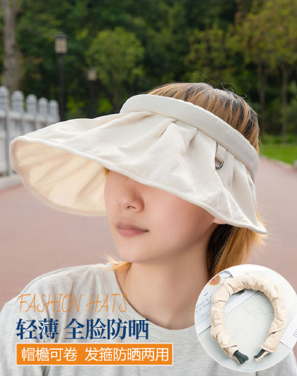 新款防紫外线户外休闲防晒用品可遮全脸女士骑车空顶发箍