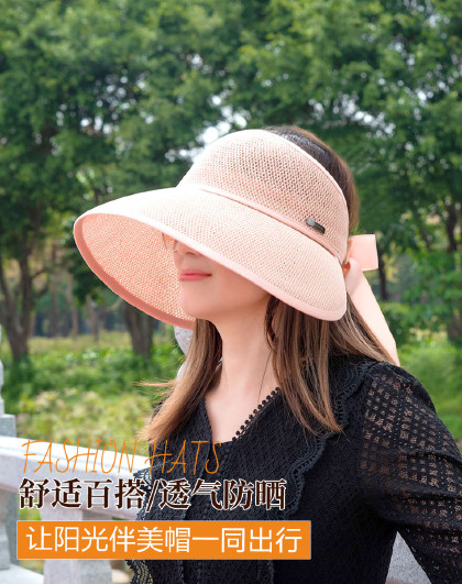 夏季新款女士出游防晒宽檐护脸遮阳空顶发箍防晒用品