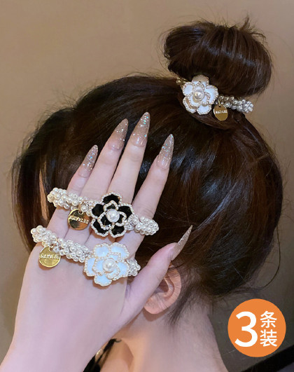 小香风山茶花珍珠发绳头饰发圈头发扎头头花女高级感时尚头饰
