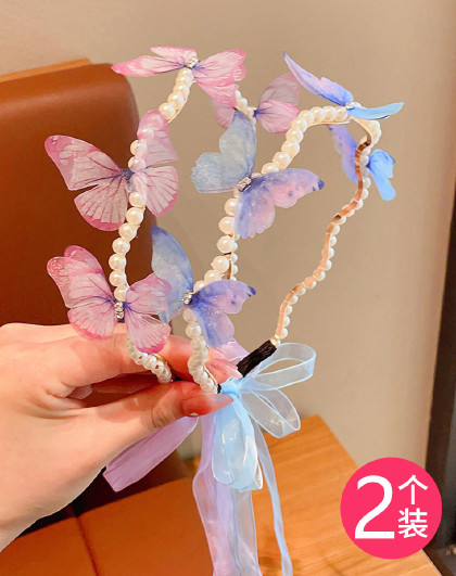 2个装可爱布艺发箍头带公主运动发饰儿童立体蝴蝶发箍发带束发