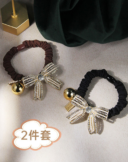 2件套简约发绳扎丸子头发圈橡皮筋头绳头饰蝴蝶结水钻发圈