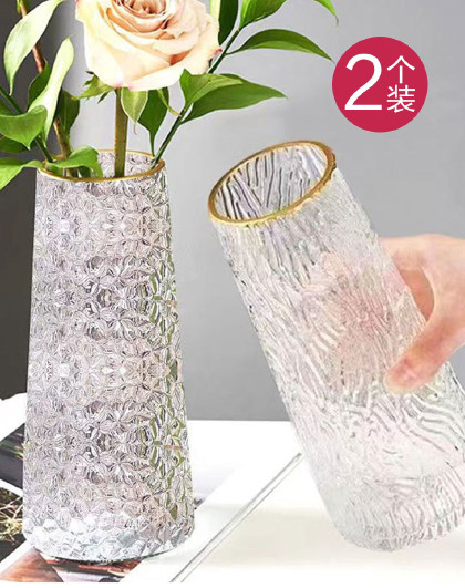 【2个装】简约创意透明玻璃花瓶桌面水养玫瑰鲜花瓶客厅插花摆件
