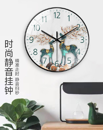 12英寸家用创意时钟表挂墙餐厅风景时钟玄关时尚静音挂钟摆件