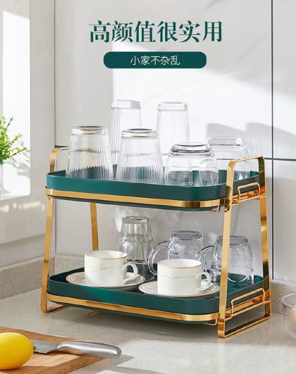 轻奢时尚架子置物架桌面收纳水杯茶杯咖啡玻璃杯架家用双层托盘