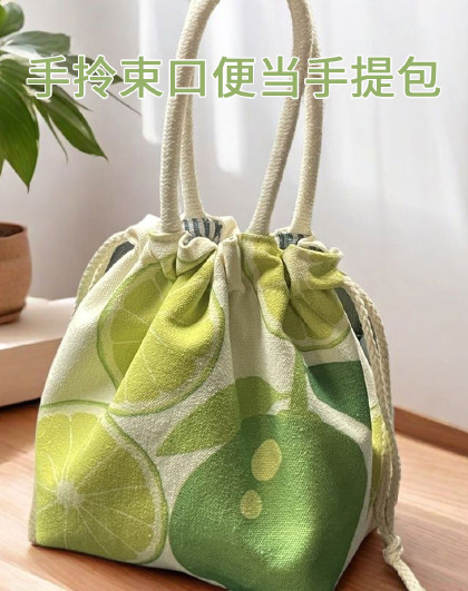 抽绳便当学生上班饭盒带饭手拎束口袋手拎束口帆布便当手提包