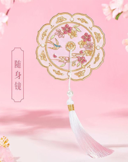 国潮风复古金属随身镜面桃花随身镜手持化妆镜子闺蜜结婚伴手礼