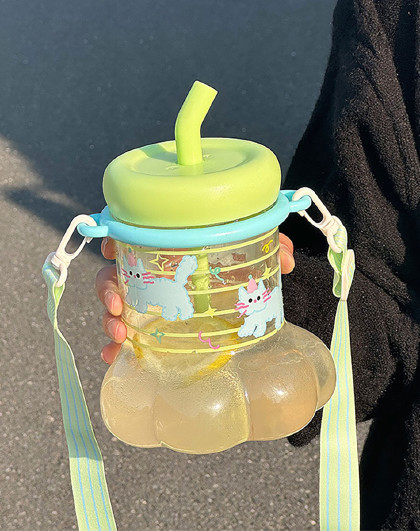 可爱萌趣便携式小众简约吸管水杯随手杯子高颜值猫爪双饮水杯