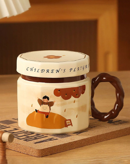 家用咖啡杯陶瓷茶杯水杯带盖复古陶瓷杯马克杯复古情侣陶瓷马克杯