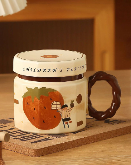 家用咖啡杯陶瓷茶杯水杯带盖复古陶瓷杯马克杯复古情侣陶瓷马克杯