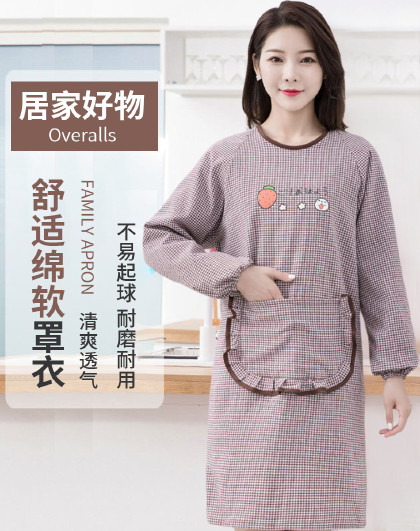 新款透气厨房家用罩衣时尚女防油污腰围可爱工作服韩版长袖围裙