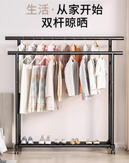 家用室内凉衣服架子阳台挂晒晾衣杆宿舍挂衣架加粗加厚折叠晾衣架