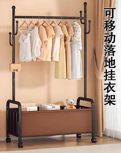 家用卧室衣服收纳架晾晒轻奢可移动带轮挂衣架子可移动落地挂衣架