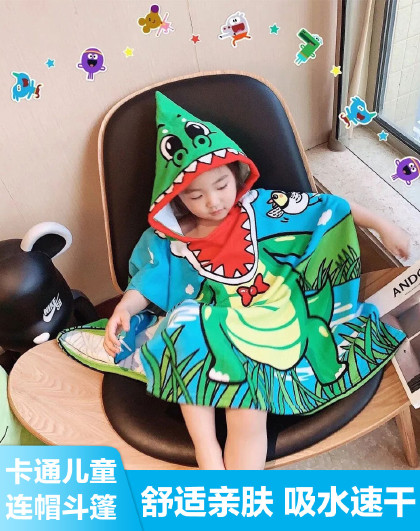 卡通带帽斗篷户外沙滩巾速干毛巾温泉游泳保暖儿童洗澡浴巾
