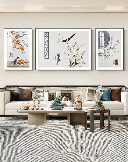 新中式客厅装饰画客厅装饰画三联壁画大气墙画沙发背景墙挂画摆件
